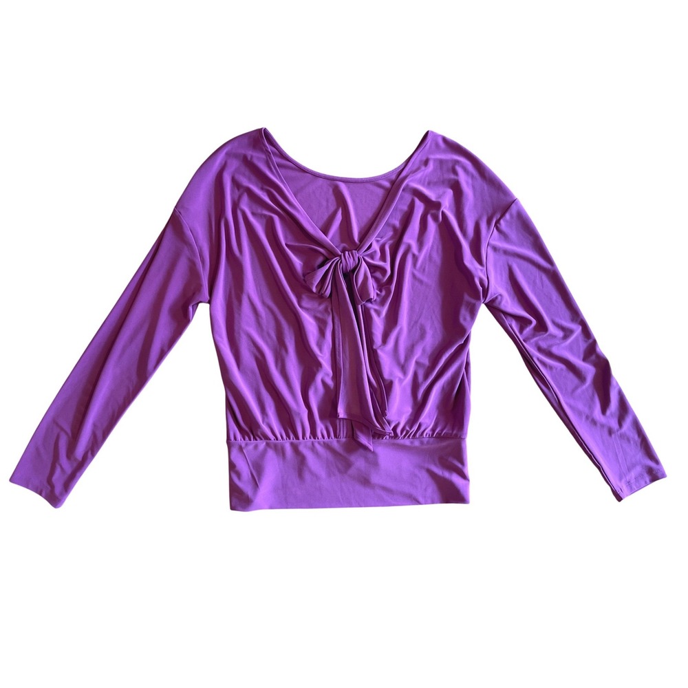 White House Black Market Purple Bow Back‎ Blouson Long Sleeve Top Size M Office